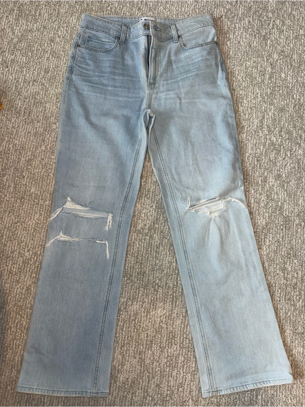 Paige Straight-Leg Jeans with distressed knees